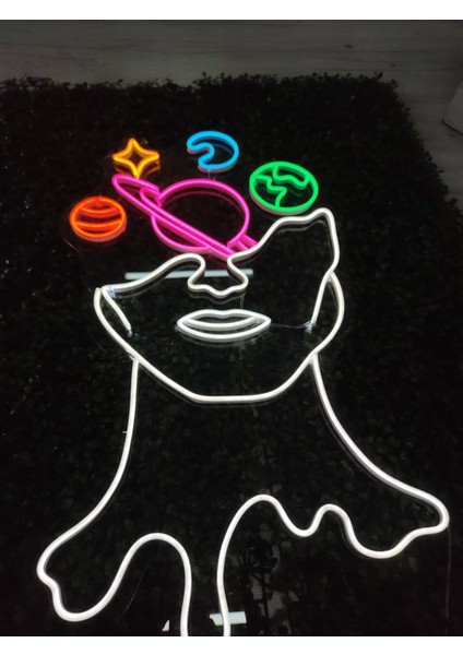 Space Face Uzay Satürn Neon LED Tabela Duvar DEKORU(80X50CM)