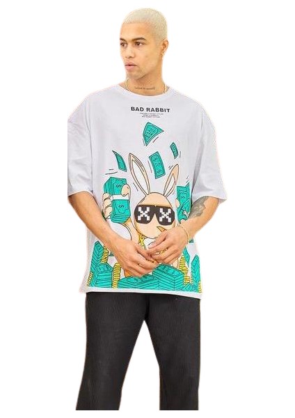 Unisex Bad Rabbit Baskılı Oversize Tshirt