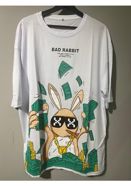 Unisex Bad Rabbit Baskılı Oversize Tshirt