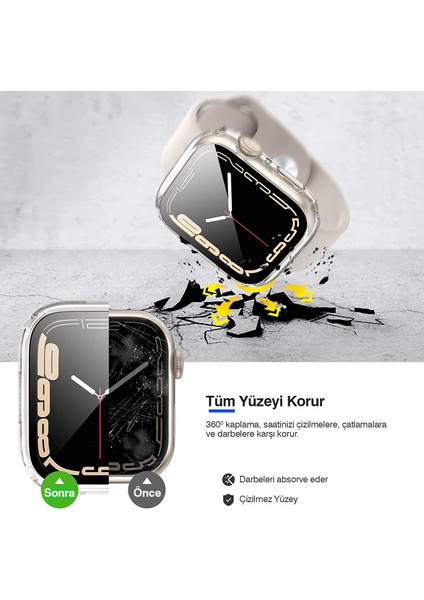 Apple Watch Uyumlu 38MM 40MM 41MM 42MM 44MM 45MM 49MM 1/2/3/4/5/6/se/7/8/ultra Suya Dayanıklı 360 Kasa ve Ekran Koruyucu fırsatları