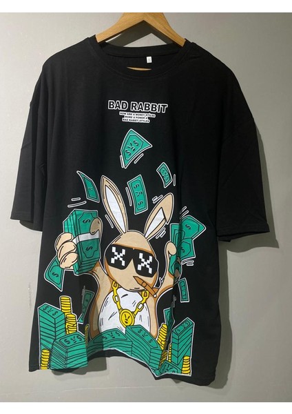 Unisex Bad Rabbit Baskılı Oversize Tshirt