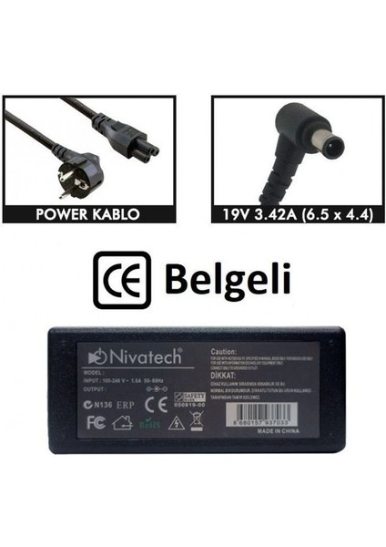 BC994 Sony-Lg 19V 3,42A (6,5*4,4mm) Notebook Adaptör