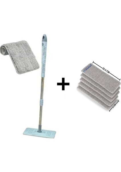 Akalın Zambak Uyumlu Tablet Mop Yedek Set 105 cm Metal Sopa + 4 Adet Yedek Tablet Mop