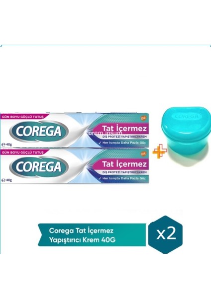 Tat İçermez Diş Protez Yapıştırıcı Krem 40 gr x 2 Adet + Corega Protez Diş Saklama Kutusu