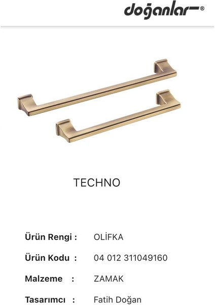 Doğanlar Techno 160 mm Mobilya Kulp Olifka Antik Sarı modelleri