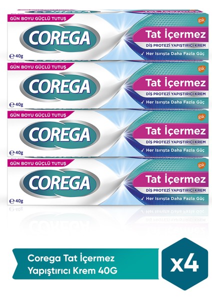 Tat İçermez Diş Protez Yapıştırıcı Krem 40 gr x 4 Adet + Corega Protez Diş Saklama Kutusu