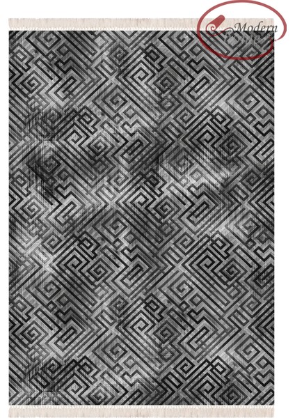Modern Geometrik Şekilli Halı Püskül Detaylı Dijital Baskı Yıkanabilir Halı Yolluk