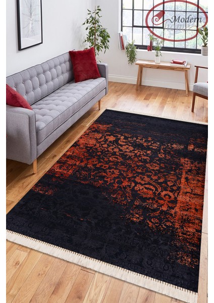 Motifli Eskitme Detay Salon Halısı Dijital Baskı Yıkanabilir Halı