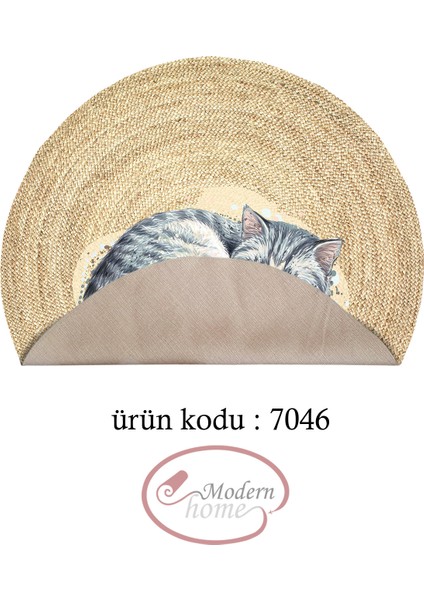 Modern Home Kedi Figürlü Yuvarlak Halı Kolay Temizlenebilen Dijital Baskı Deri Kaymaz Tabanlı Halı