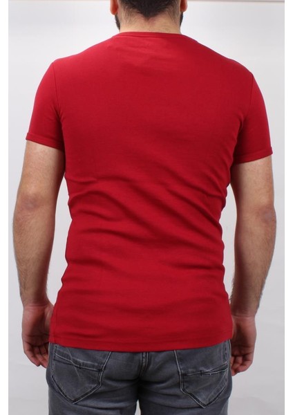 4604 Kırmızı Bisiklet Yaka Erkek Tshirt