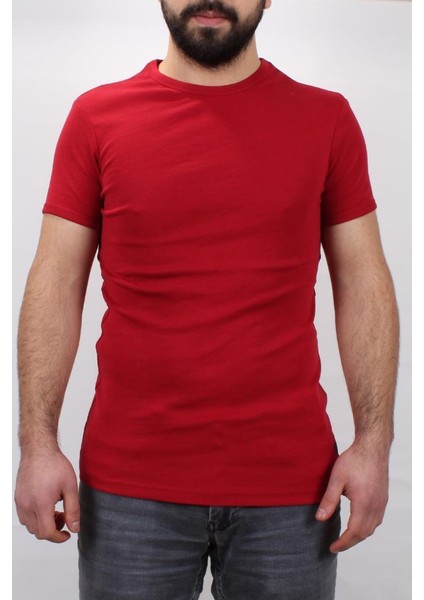 4604 Kırmızı Bisiklet Yaka Erkek Tshirt
