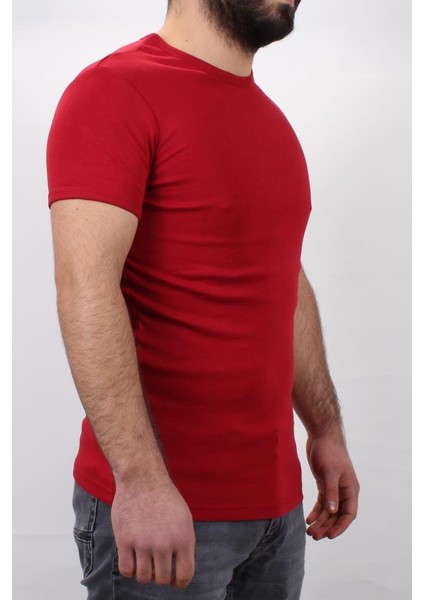 4604 Kırmızı Bisiklet Yaka Erkek Tshirt