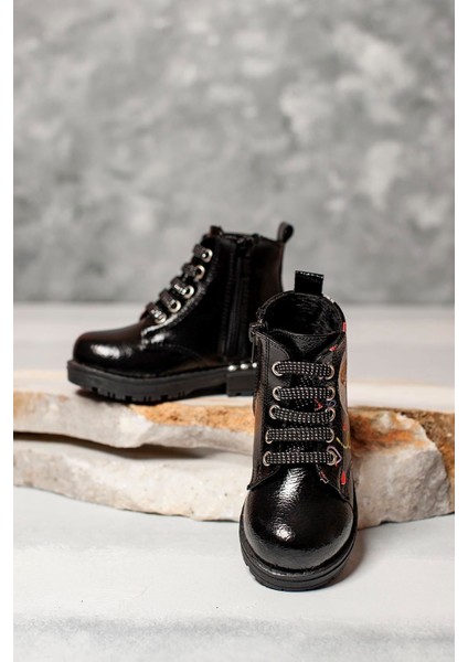 Kız Çocuk Botu Elsa Baskılı Siyah