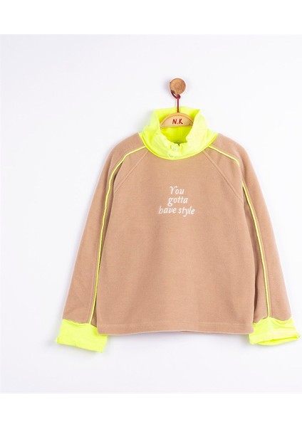 Kız Çocuk Peluş Yumuşak Kolları Boğazı Lastikli Sweatshirt