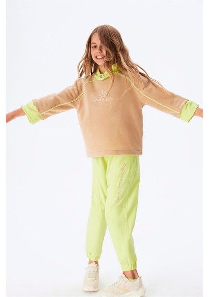 Kız Çocuk Peluş Yumuşak Kolları Boğazı Lastikli Sweatshirt