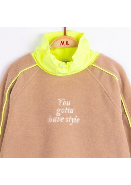 Kız Çocuk Peluş Yumuşak Kolları Boğazı Lastikli Sweatshirt