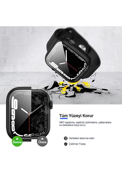 Apple Watch Uyumlu 38MM 40MM 41MM 42MM 44MM 45MM 49MM 1/2/3/4/5/6/se/7/8/ultra Suya Dayanıklı 360 Kasa ve Ekran Koruyucu fırsatları