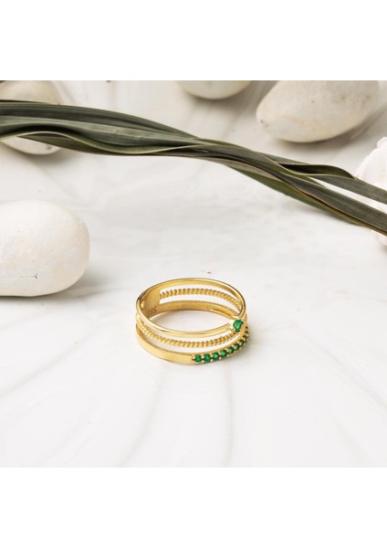 Tria Yeşil Kemer 14 Ayar Altın Yüzük modelleri