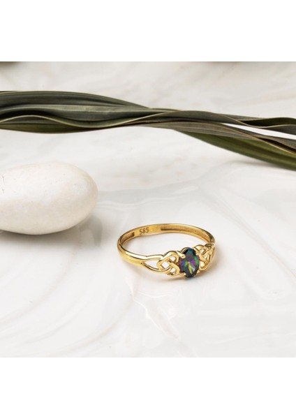 14 Ayar Mistik Topaz Taşlı Altın Yüzük modelleri