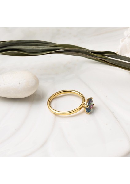 14 Ayar Mistik Topaz Taşlı Altın Yüzük modelleri