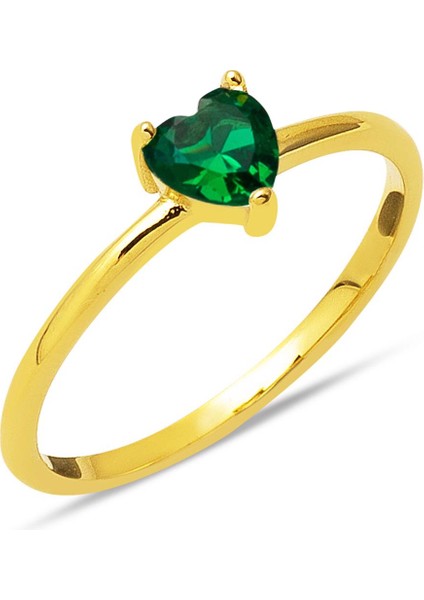 14 Ayar Yeşil Kalp Taşlı Altın Yüzük