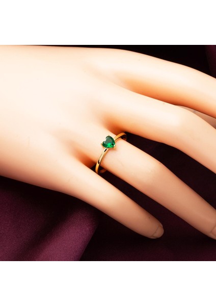 14 Ayar Yeşil Kalp Taşlı Altın Yüzük fiyatları