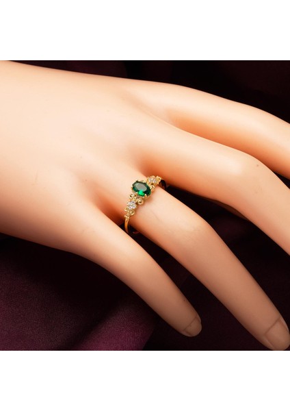 14 Ayar Çiçek Motifli Yeşil Taşlı Altın Yüzük fiyatları