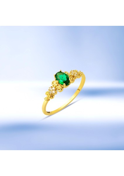 14 Ayar Çiçek Motifli Yeşil Taşlı Altın Yüzük indirimleri