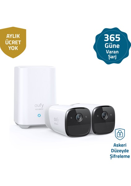 Eufy Security Eufycam 2 Pro Kablosuz Akıllı Güvenlik ve 2K Kamera Sistemi 2 Kamera 1 Ana Ünite Kiti - T8851 (Anker Türkiye Garantili)