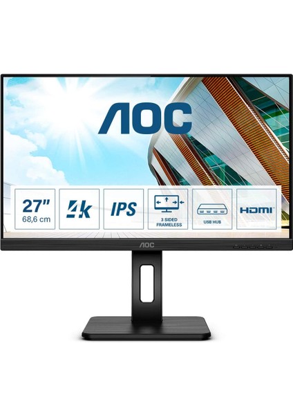 Aoc U27P2CA 27" 4ms, 60Hz, 4K Ultra Hd,  2xhdmı, Dp, Usb-C, 3,5mm Kulaklık, Pivot, IPS Panel Monitör