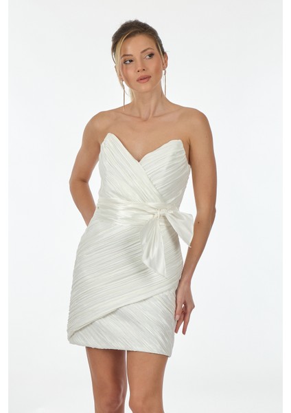 Straplez Beyaz Kadın Gece Elbisesi 10519 fiyatları