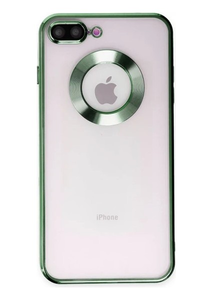Apple iPhone 7 Plus / 8 Plus Kılıf Kamera Lens Korumalı Şeffaf Renkli Logo Gösteren Parlak Kapak Omega Yeşil