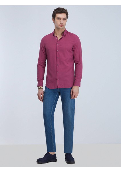 Regular Fit Uzun Kollu Mürdüm Erkek Gömlek GM-4603