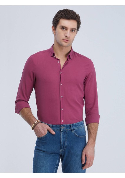Regular Fit Uzun Kollu Mürdüm Erkek Gömlek GM-4603