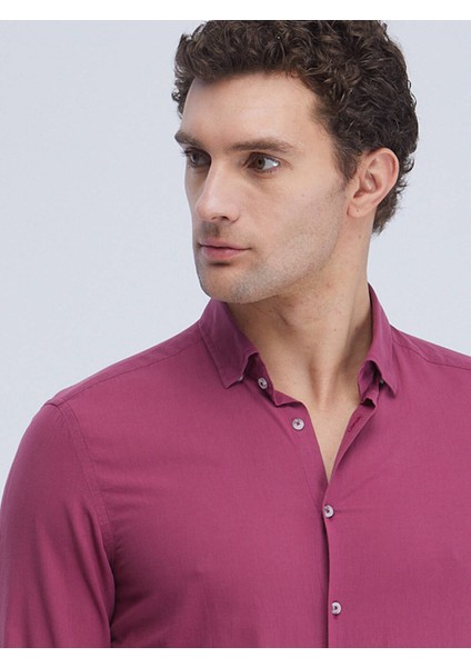 Regular Fit Uzun Kollu Mürdüm Erkek Gömlek GM-4603