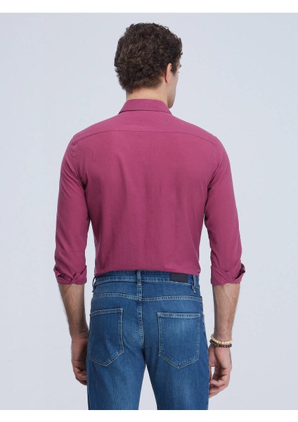 Regular Fit Uzun Kollu Mürdüm Erkek Gömlek GM-4603
