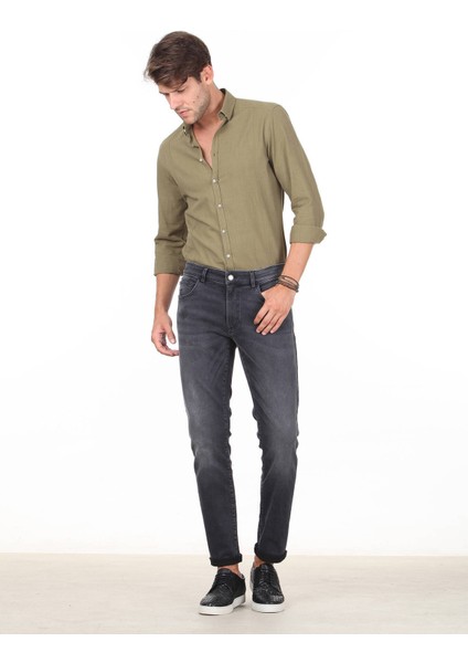 Koyu Gri Super Slm Fit Denim Pamuk Karışımlı Pantolon