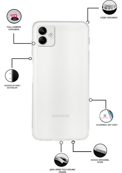 Caseworld Samsung Galaxy A04 ile Uyumlu Kapak Kamera Korumalı Tıpalı Şeffaf Silikon Kılıf