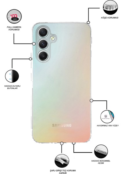 Caseworld Samsung Galaxy A34 ile Uyumlu Kapak Kamera Korumalı Tıpalı Şeffaf Silikon Kılıf