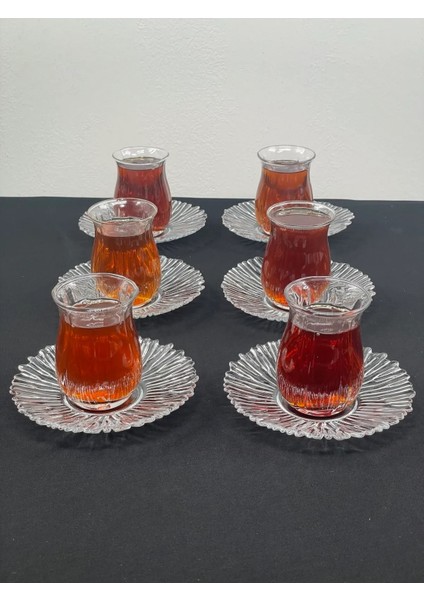 6 Kişilik 12 Parça Cam Çay Takımı Çay Bardağı ve Tabak