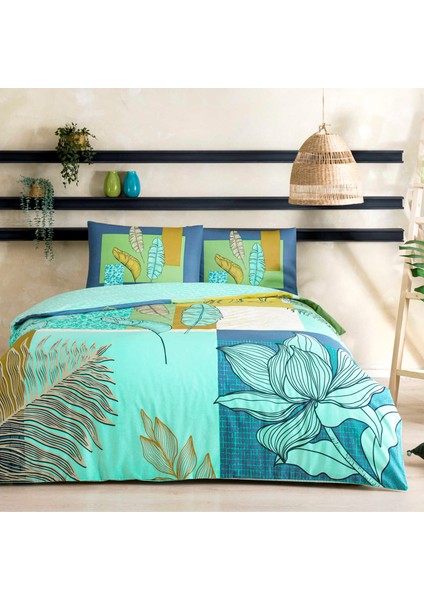Monstera Ranforce Çift Kişilik Genç Modası Nevresim Takımı Mint