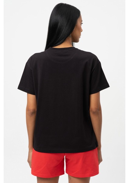 Siyah Baskılı Bisiklet Yaka Kısa Kollu Kadın T-shirt W50063 fiyatları