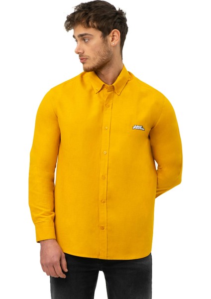 Hardal Uzun Kollu Erkek Keten Gömlek M50090