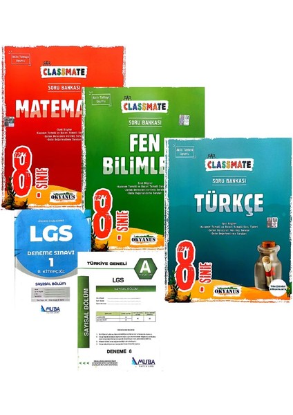8. Sınıfclasmate Matematik+Türkçe+Fen Bilimleri Soru Bankası-Yeni-(Aydın+Muba Yayınları Denemeli)