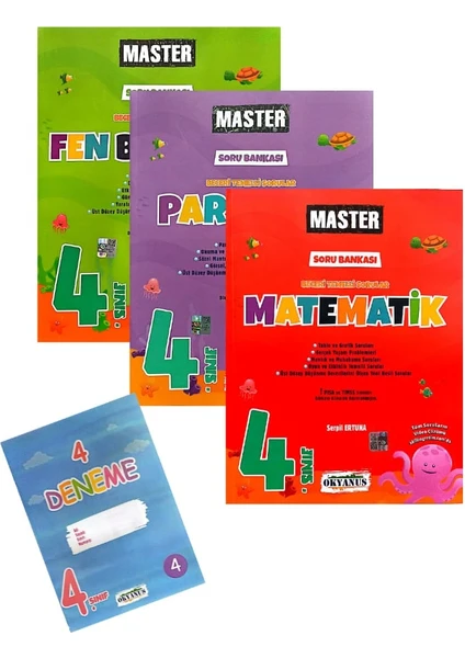 Okyanus Yayınları 4. Sınıf Master Matematik+Fen Bilgisi+Paragraf Soru Bankası-Yeni-(Okyanus Yayınları Denemeli)