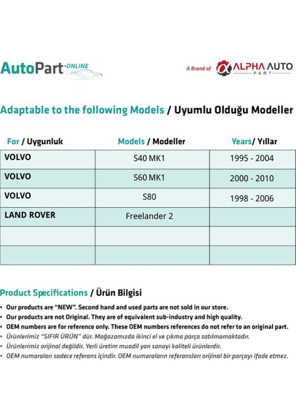 Alpha Auto Part  Volvo S40,S60, Için Yan Ayna Motor Tamir Dişlisi(38 Diş)