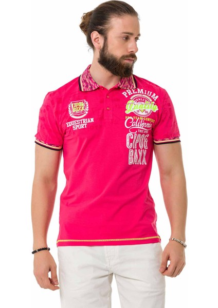 CT738 Fuşya Desenli Polo Yaka Tişört fiyatları