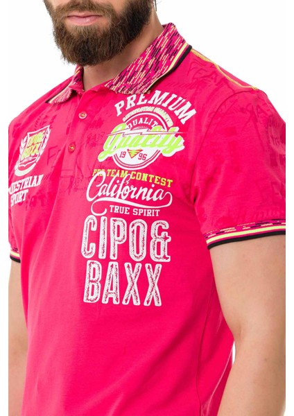 CT738 Fuşya Desenli Polo Yaka Tişört modelleri
