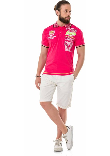 CT738 Fuşya Desenli Polo Yaka Tişört indirimleri