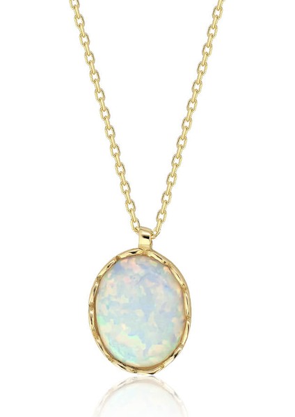 Opal Taşlı Oval Altın Kolye